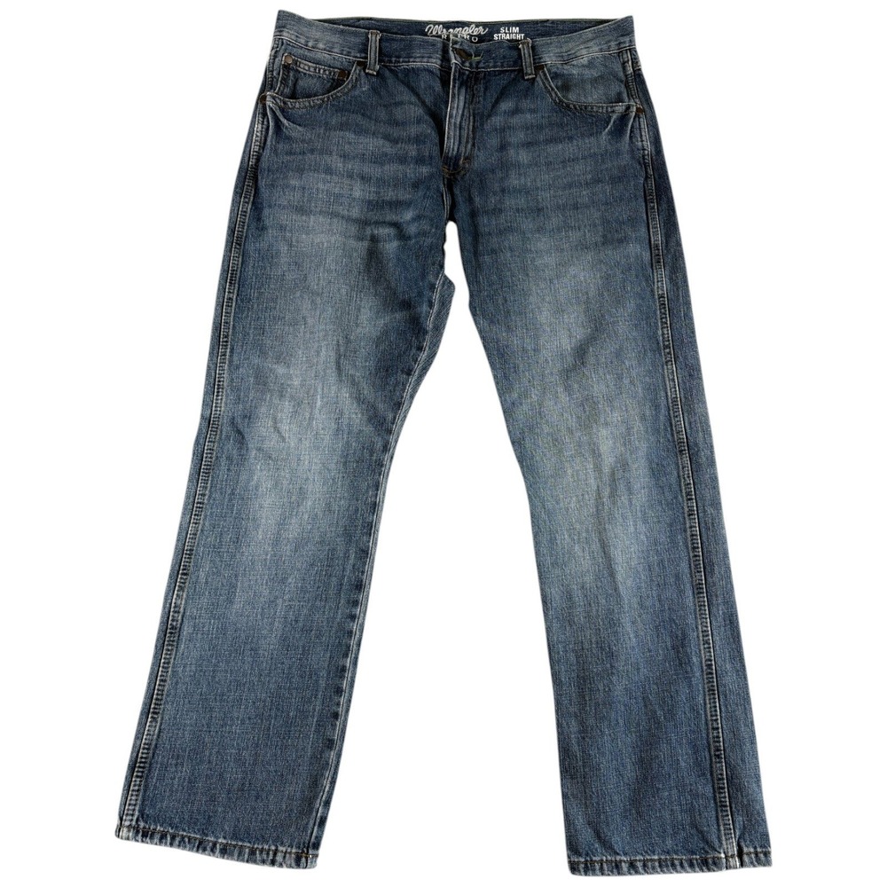 Wrangler Retro Jean Mens 36x30 Blue Washed Slim Straight Western Cowboy Workwear